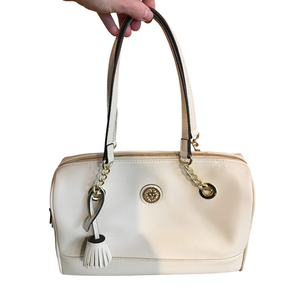 Anne Klein Chain Duffle Cashmere Handbag Satchel Faux Leather AKM2207